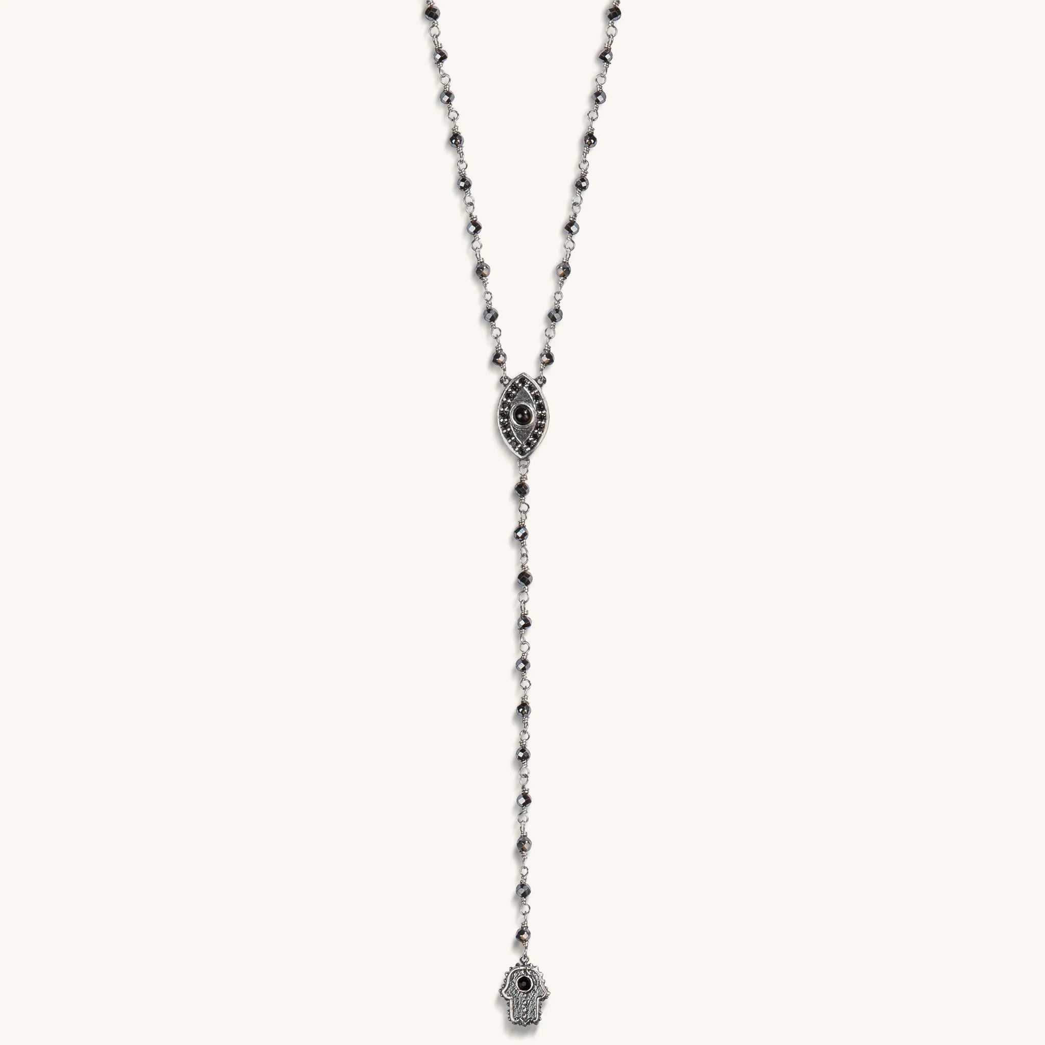 Stand in Strength Rosary Hematite Stone Necklace