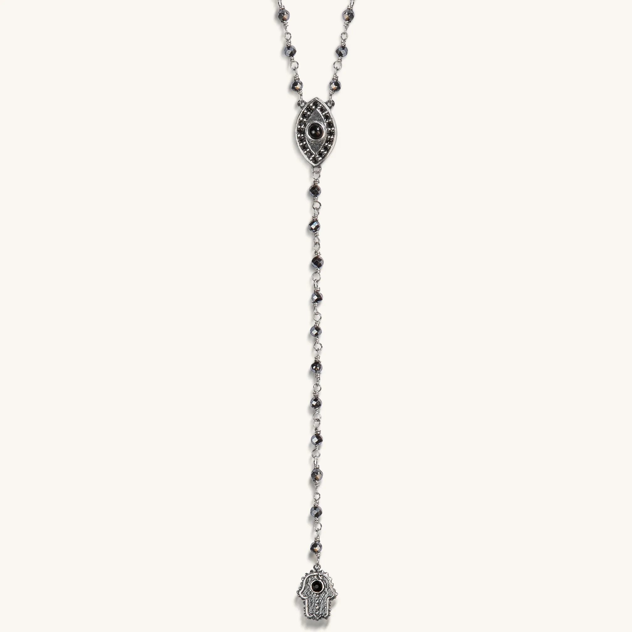 Stand in Strength Rosary Hematite Stone Necklace