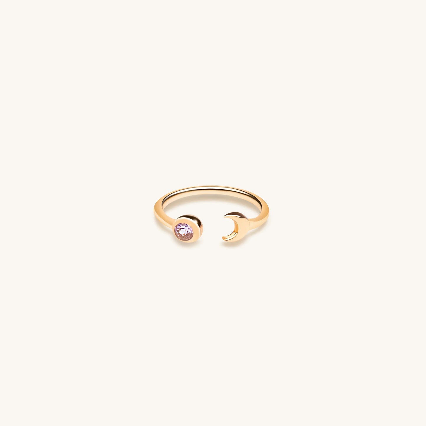 Tranquil Ebb and Flow - Amethyst Crescent Moon Gold Ring