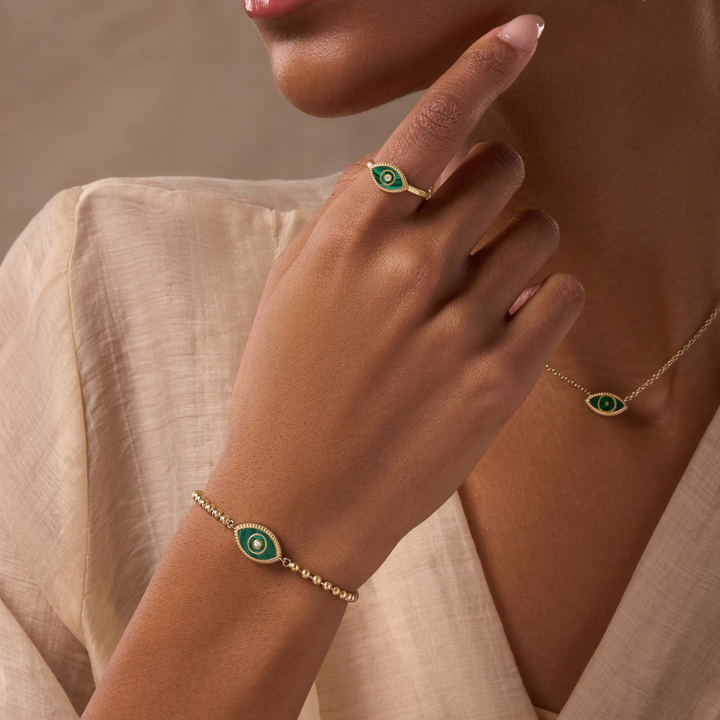 Future Visions Evil Eye Malachite Gold Necklace