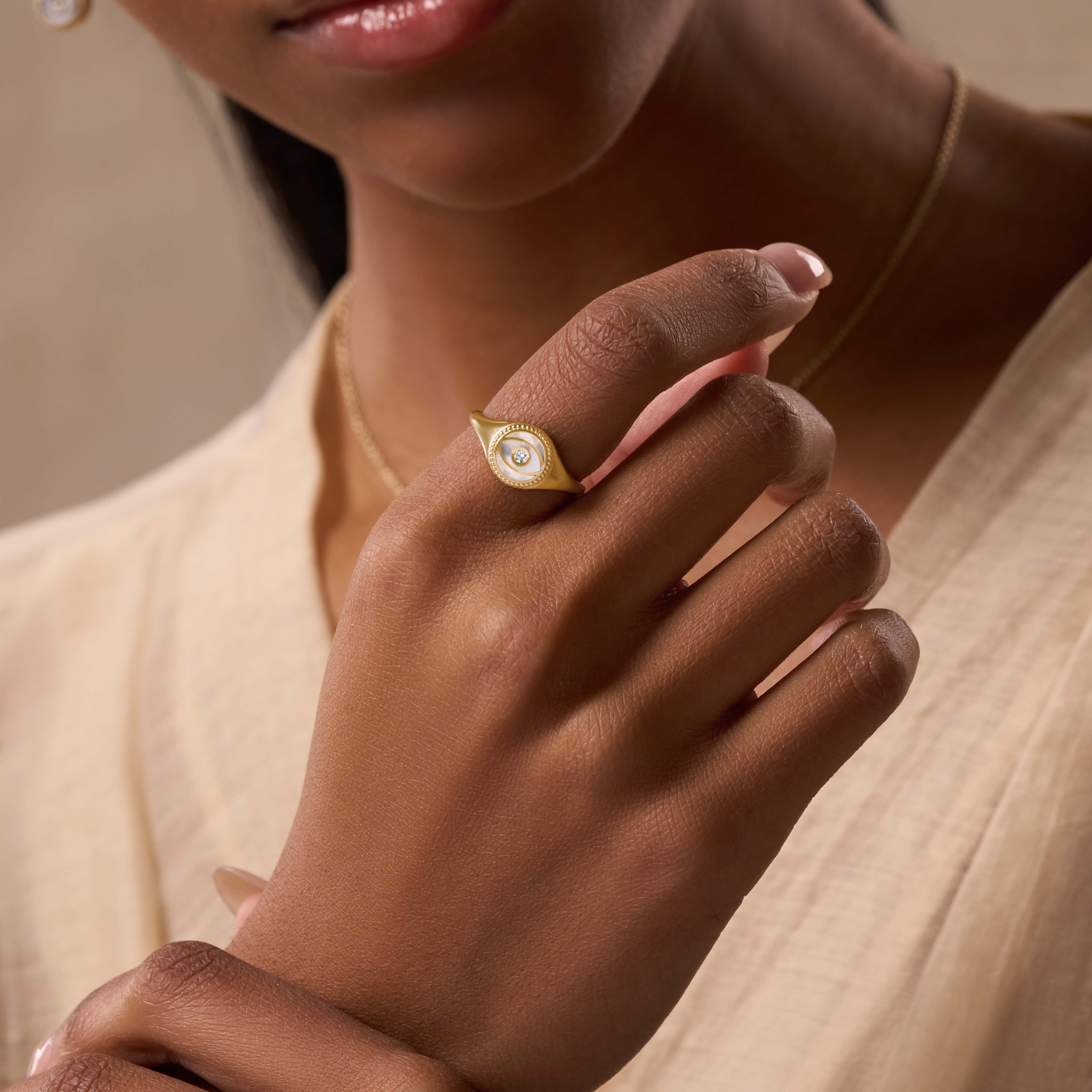 Success Enhancer Evil Eye Mother of Pearl Ring