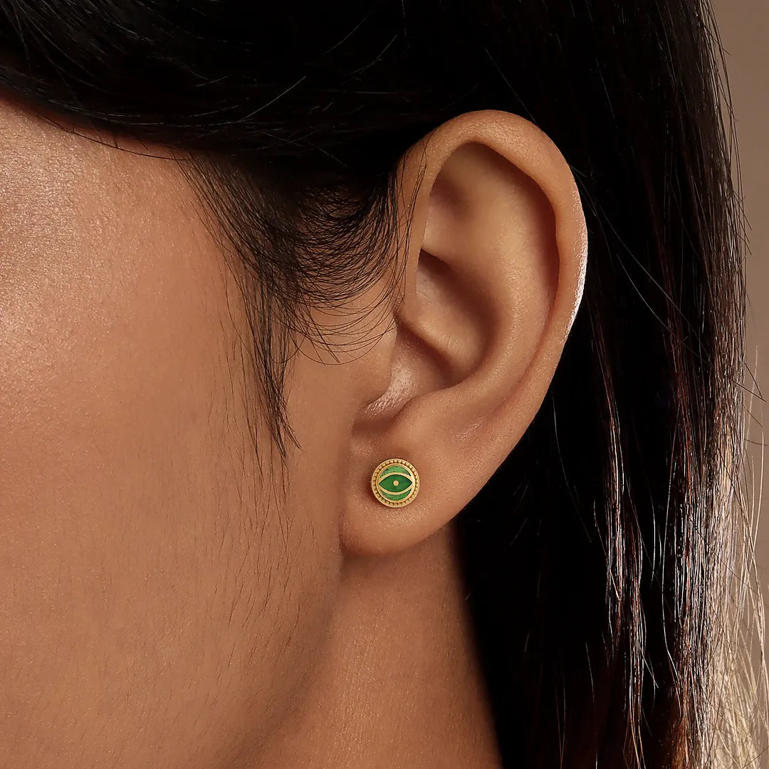 Dawn Sentinel - Peridot August Birthstone Evil Eye Gold Stud Earrings