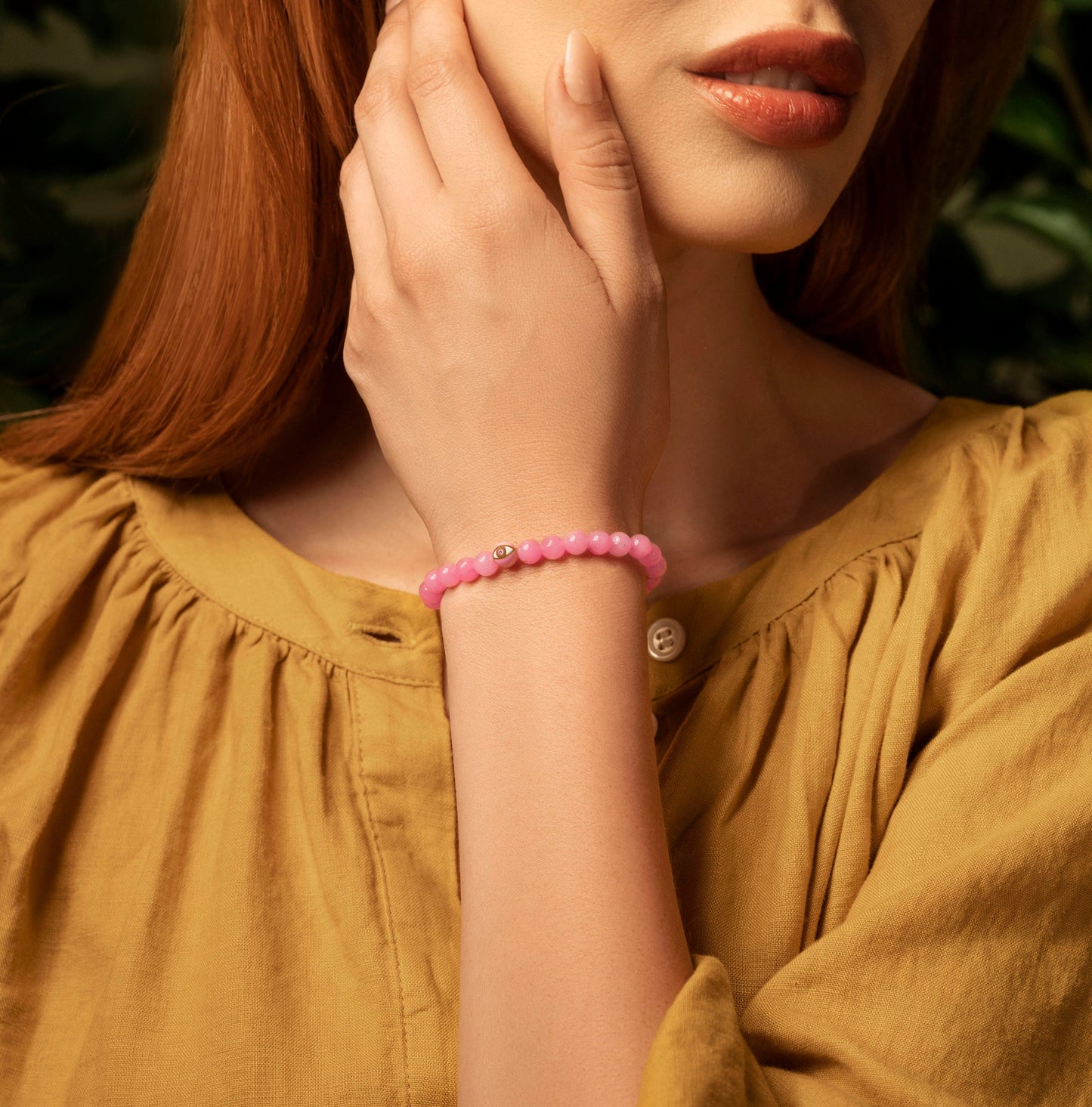 Genuine Peace - Pink Tourmaline October Birthstone Evil Eye Bracelet