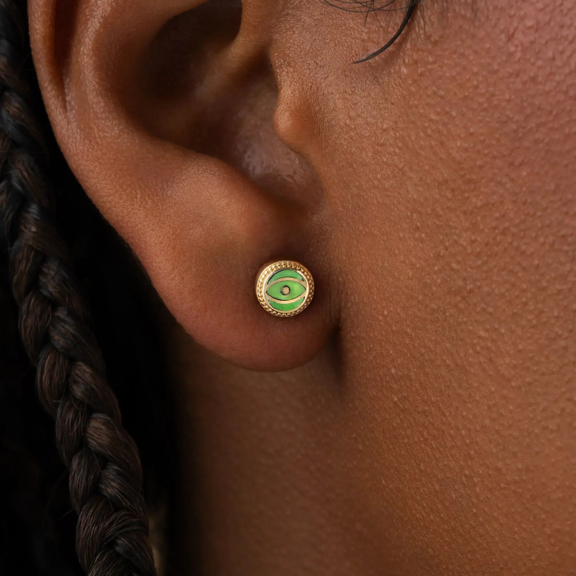 Dawn Sentinel - Peridot August Birthstone Evil Eye Gold Stud Earrings