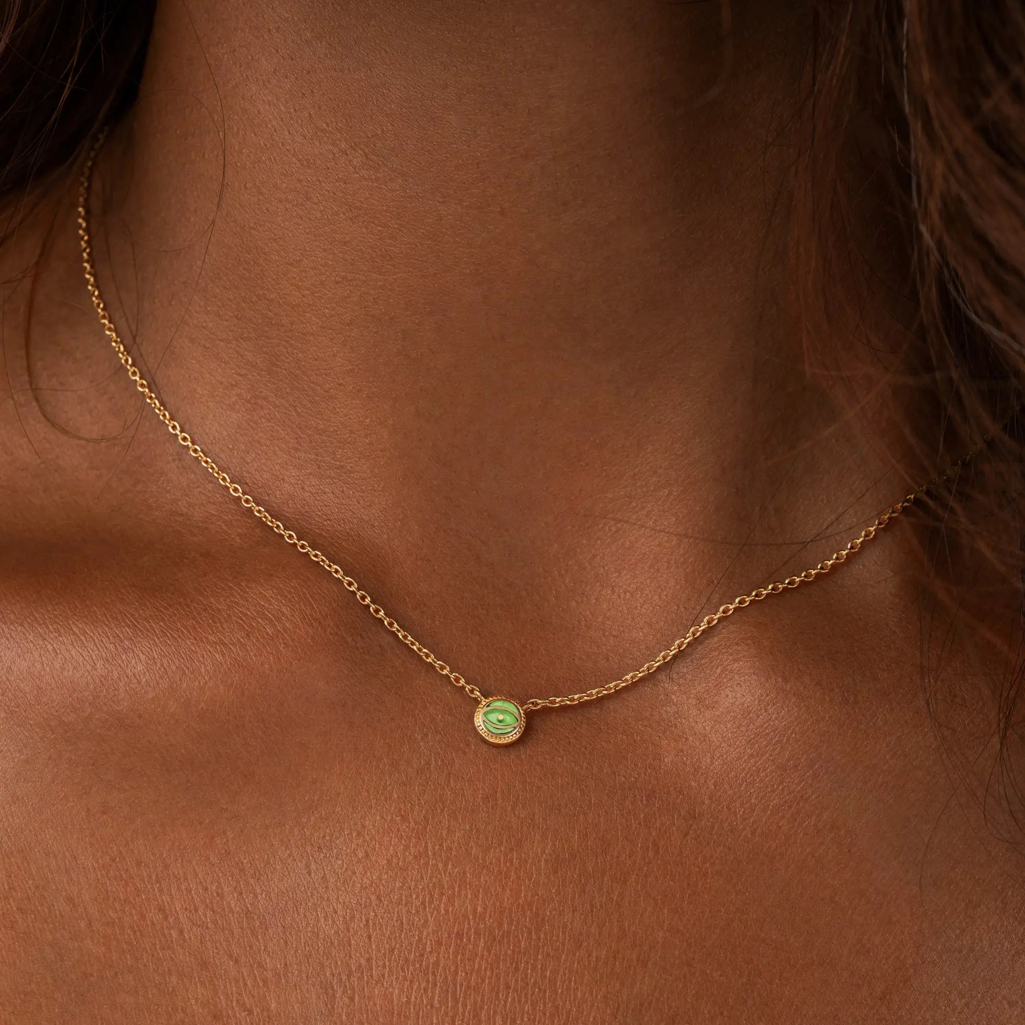 Verdant Vision - Peridot August Birthstone Evil Eye Gold Necklace