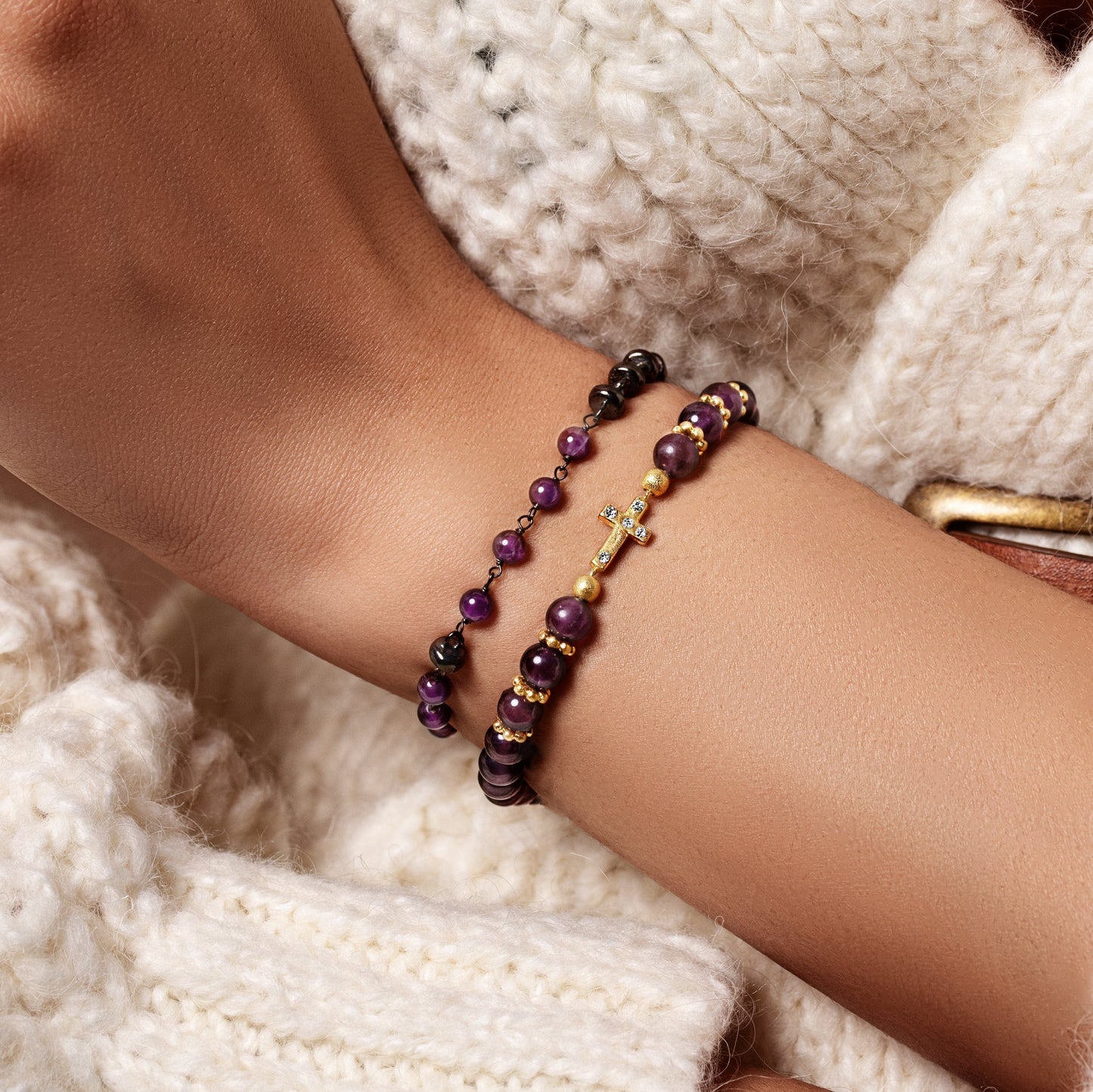 Leap of Intuition - Amethyst Cross Charm Bracelet