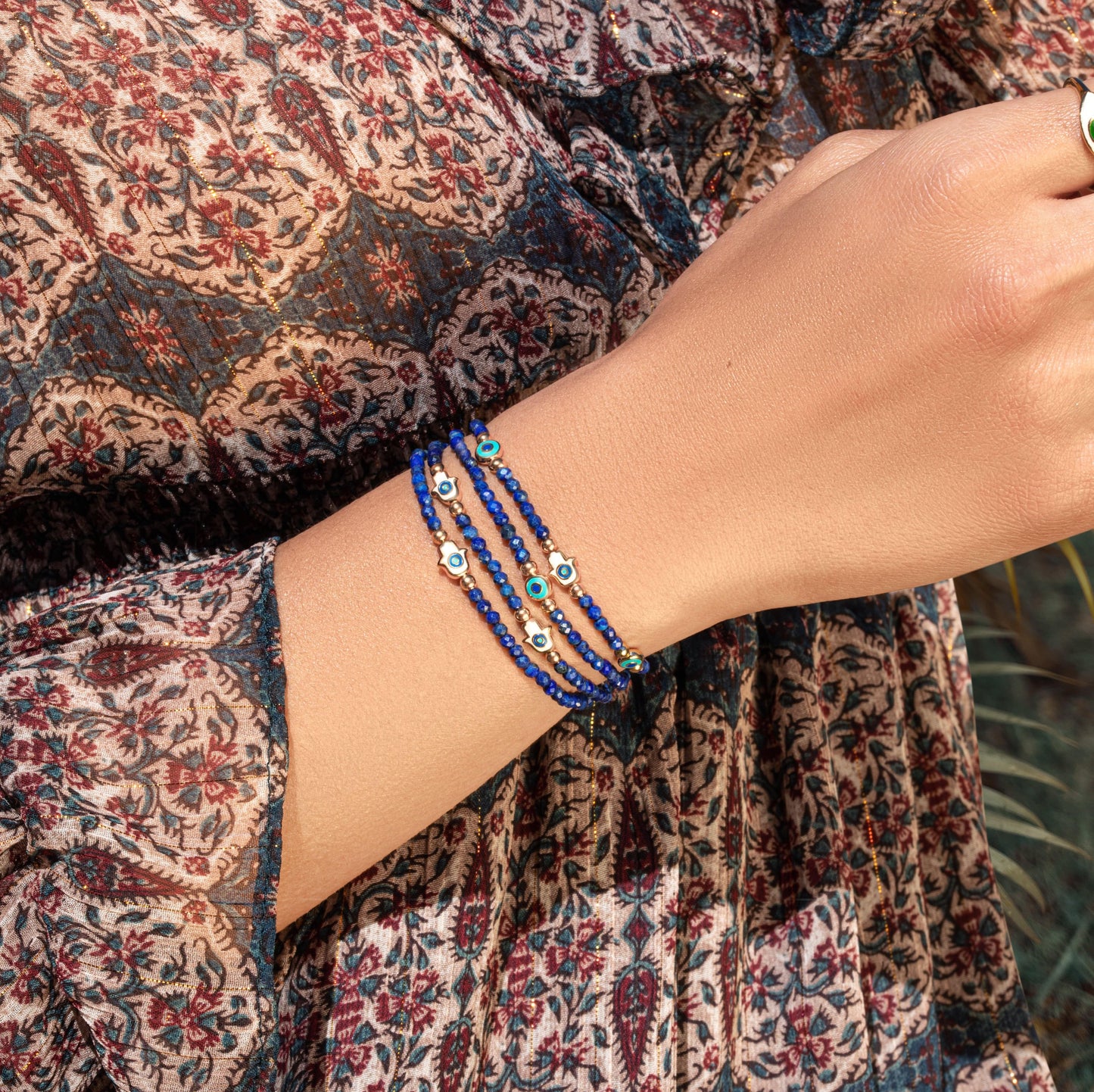 Wise Belief - Lapis Enamel Evil Eye Hamsa Bracelet