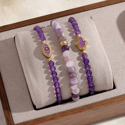 Guiding Light Amethyst Hamsa Gold Bracelet
