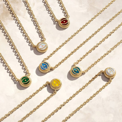 Celestial Shield - Moonstone June Birthstone Evil Eye Gold Necklace