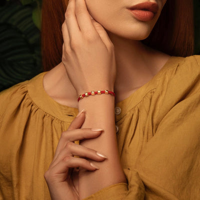 Seek Wisdom - Red String White Enamel Multi Charm Bracelet