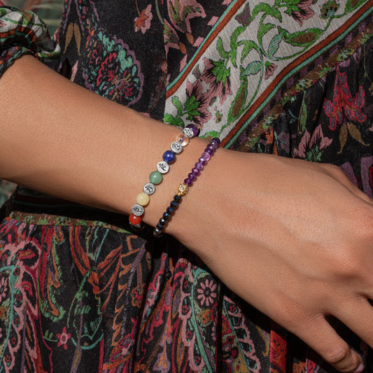 Blessed Equilibrium - Amethyst Lotus Hematite Bracelet