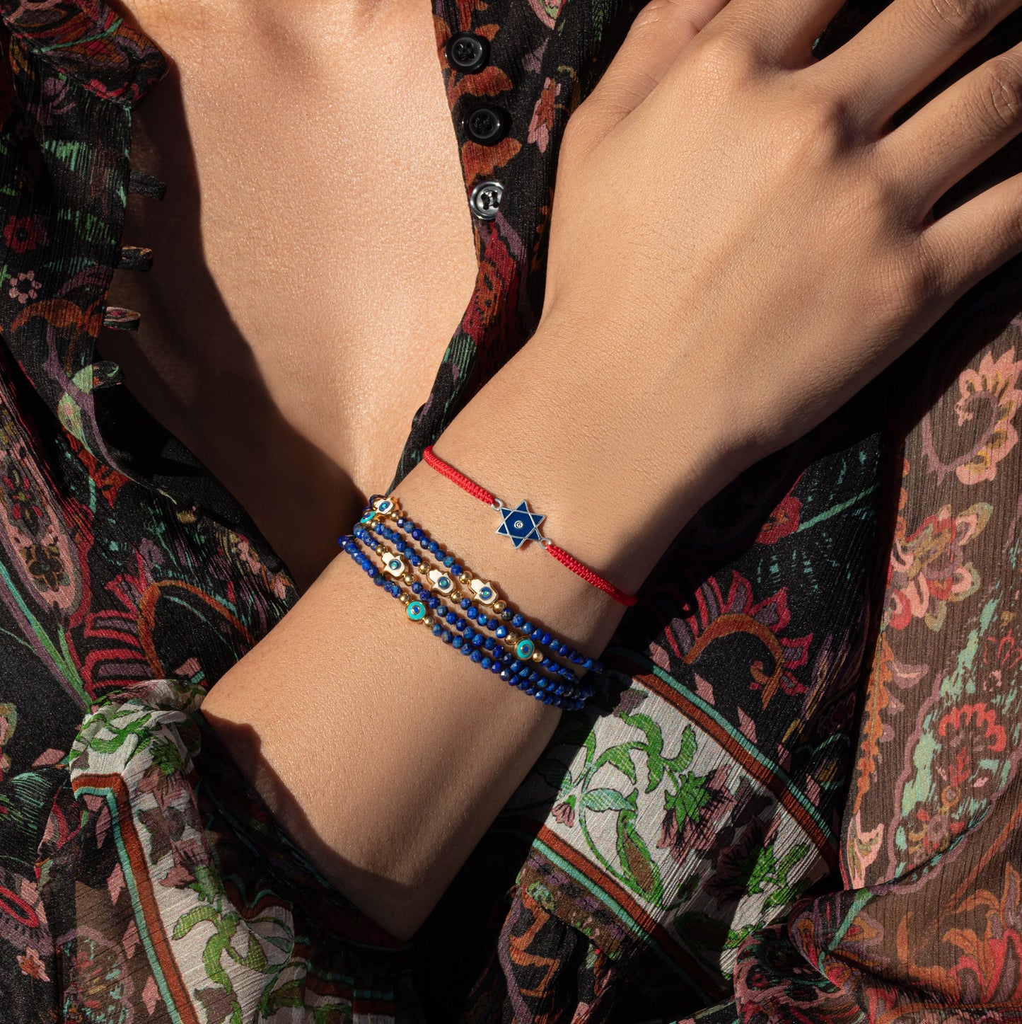 Wise Belief - Lapis Enamel Evil Eye Hamsa Bracelet