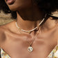 Celestial Impression - White Enamel Moon & Stars Necklace