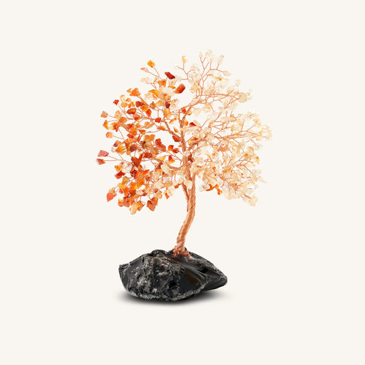 Cheerful Ambience Carnelian & Citrine Feng Shui Tree on Black Onyx