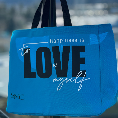 Bright Turquoise Happiness is to Love Myself Tote