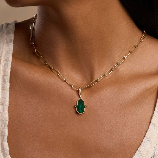 Abundant Blessings Malachite Hamsa Engravable Charm
