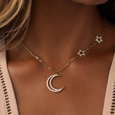 Lunar Grace Radiant Moon & Stars Necklace