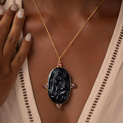 Peaceful Radiance Buddha Onyx & Tourmaline Necklace