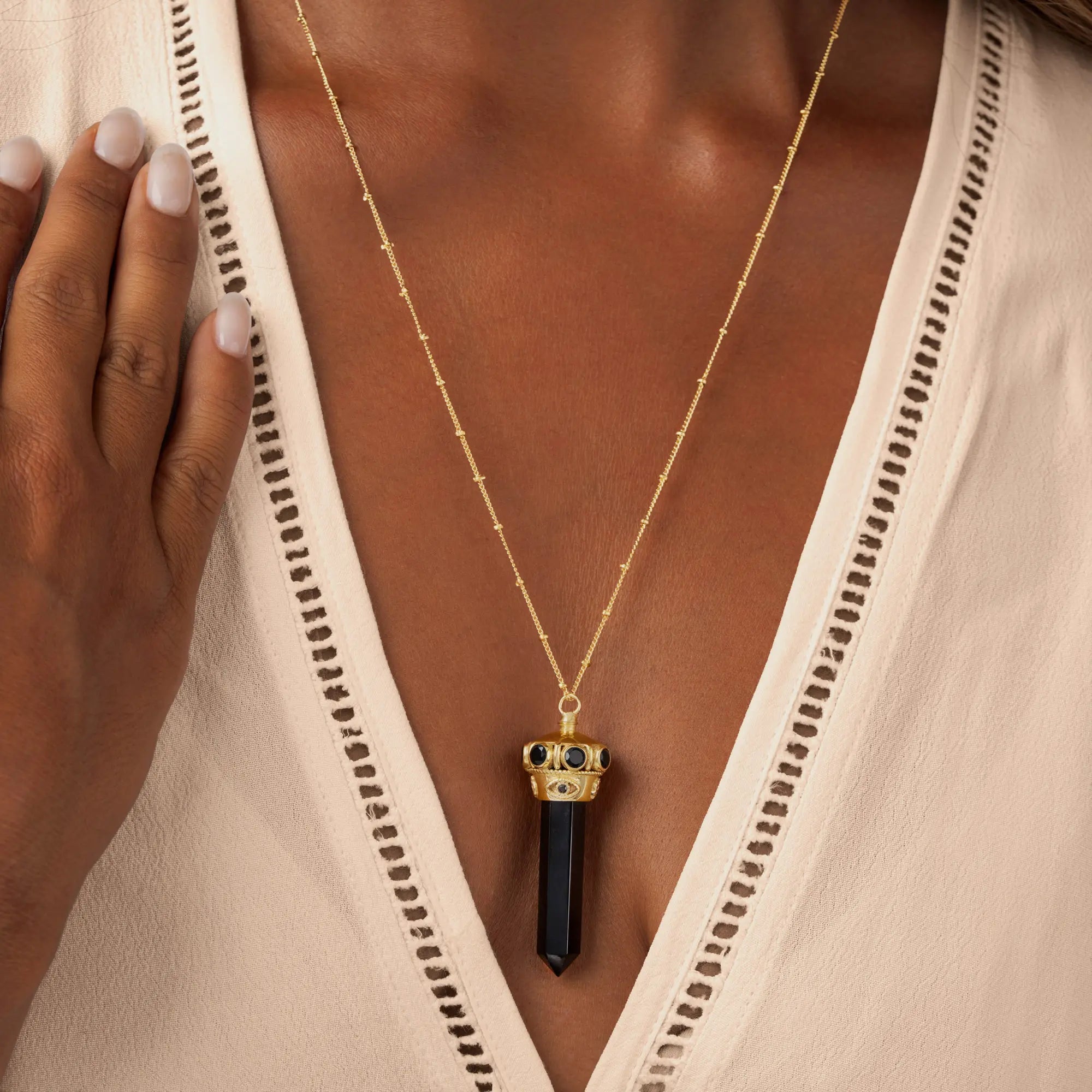 Eternal Harmony Multi-Charm Onyx Gold Necklace