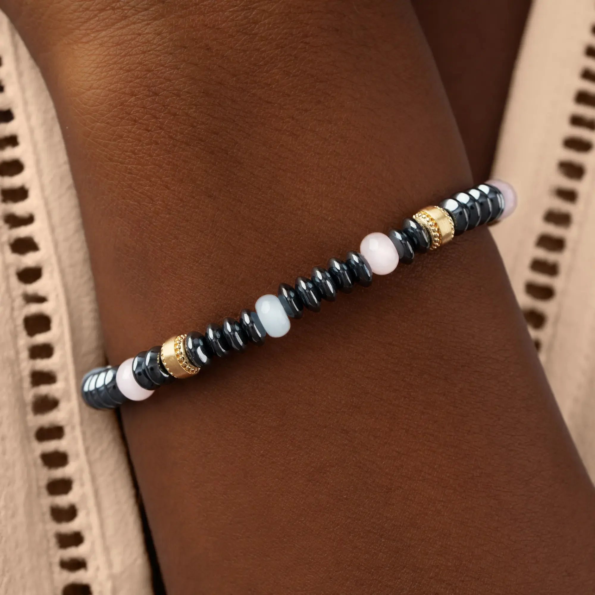 Tranquil Essence – Hematite, Rose Quartz & Aquamarine Bracelet