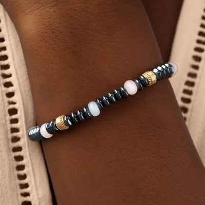 Tranquil Essence – Hematite, Rose Quartz & Aquamarine Bracelet