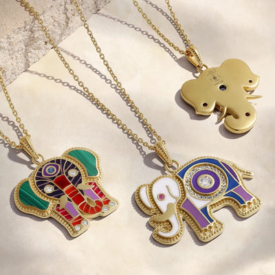 Majestic Wisdom Elephant Multi-Gemstone Necklace