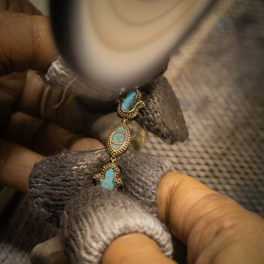 Abundant Clarity Turquoise Multi-Symbol Gold Bracelet