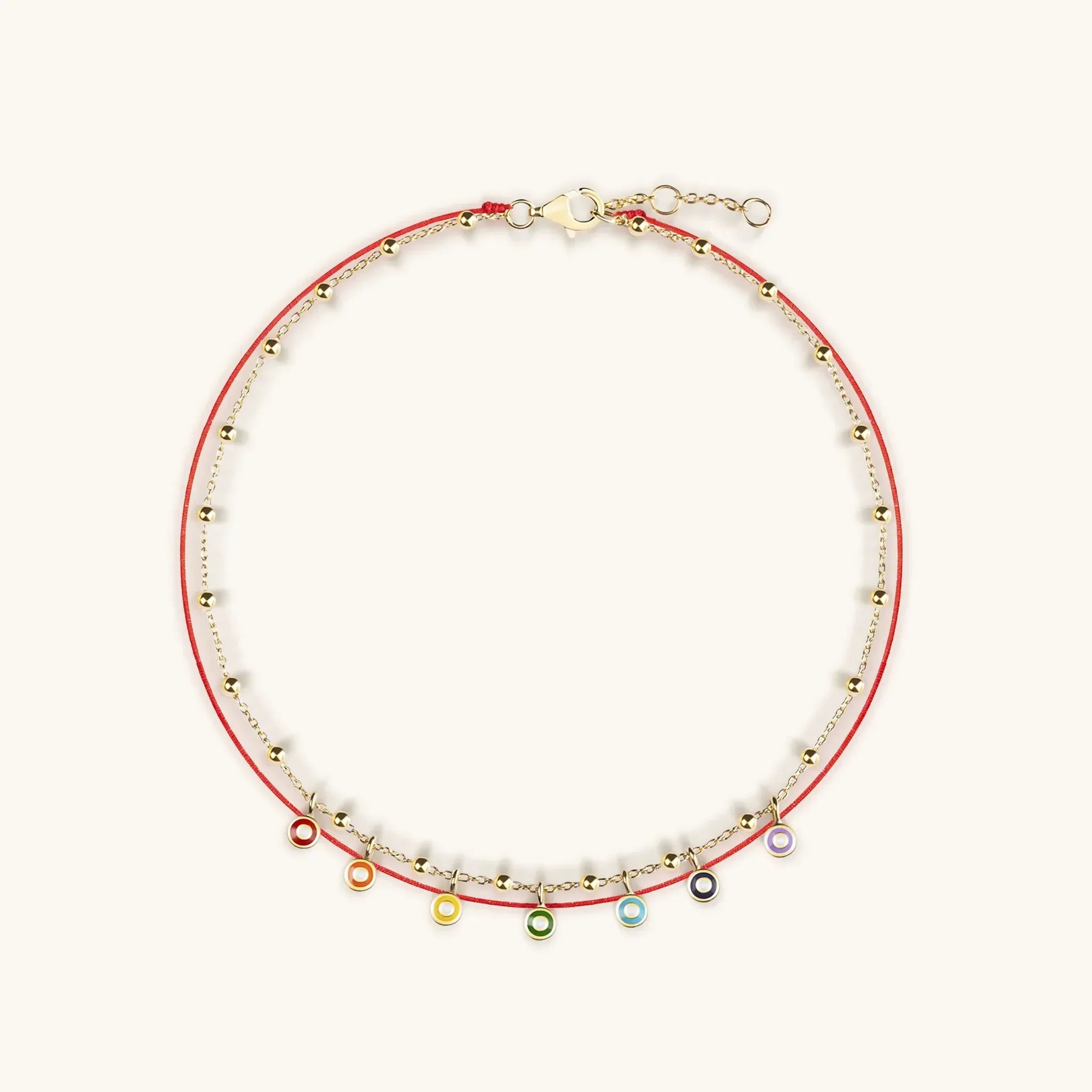 Divine Alignment - Red String Enamel Chakra Evil Eye Anklet