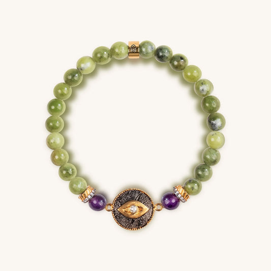 Defensive Trio Jade Stone Evil Eye Bracelet