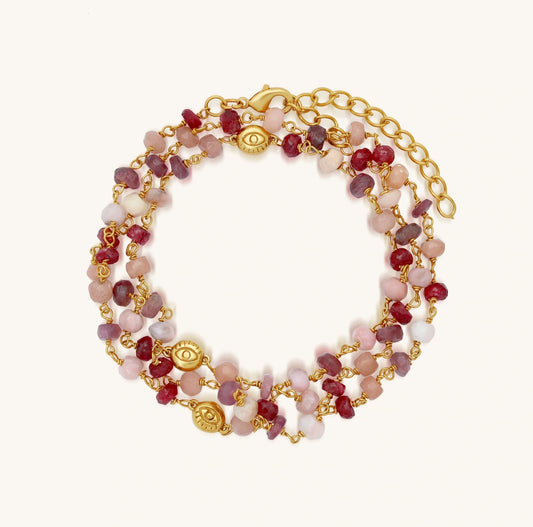 Abundant Grace Multi-Stone Evil Eye Gold Wrap Bracelet