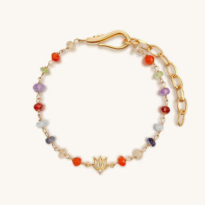 Invigorated Life - Multi Stone Chakra Lotus Charm Bracelet