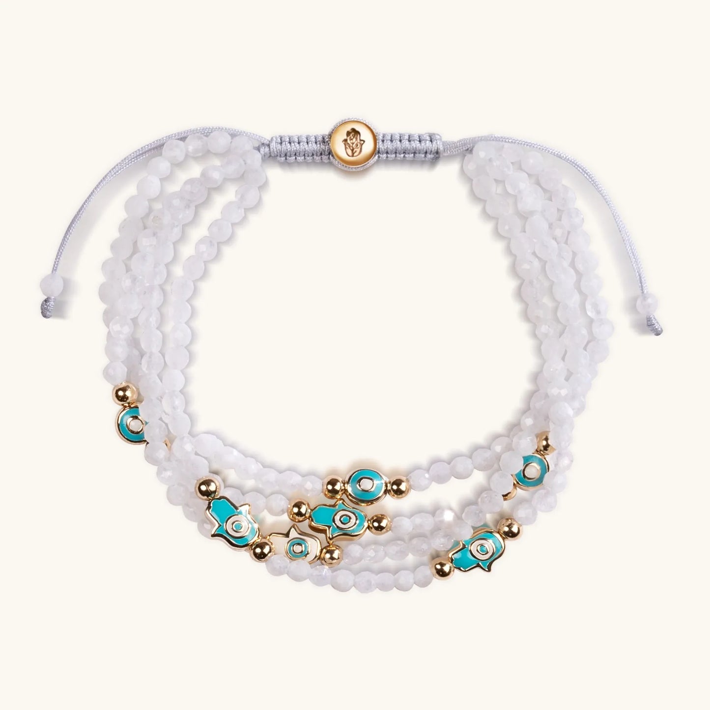 Mindful Cleanse - Moonstone Enamel Evil Eye Hamsa Bracelet