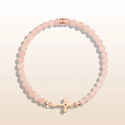 Loyal Support - Rose Quartz Diamond Cross Bracelet