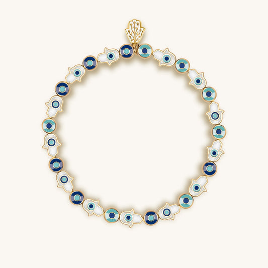 Cradled in Protection - Enamel Hamsa Evil Eye Charm Bracelet