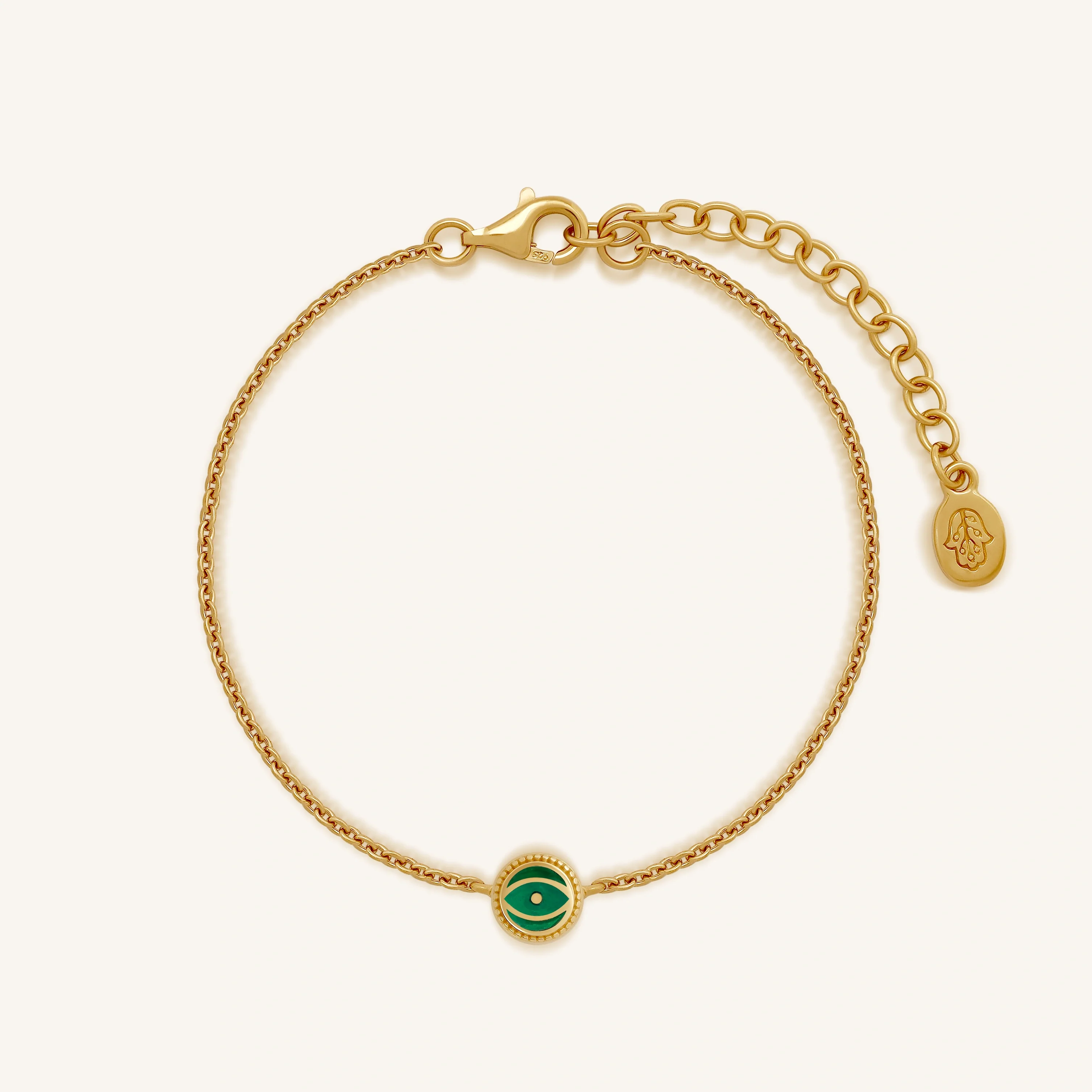 Verdant Guardian - Emerald Agate May Birthstone Evil Eye Gold Bracelet