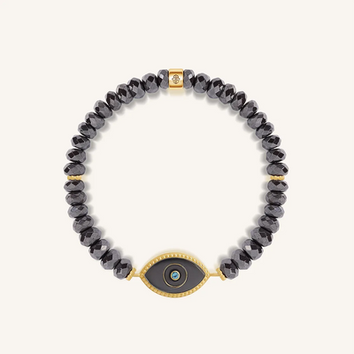 Steady Light Evil Eye Hematite & Aquamarine Gold Bracelet