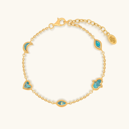 Abundant Clarity Turquoise Multi-Symbol Gold Bracelet
