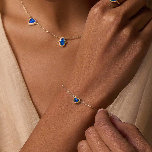 Calming Vibrations Blue Opal Heart Gold Bracelet