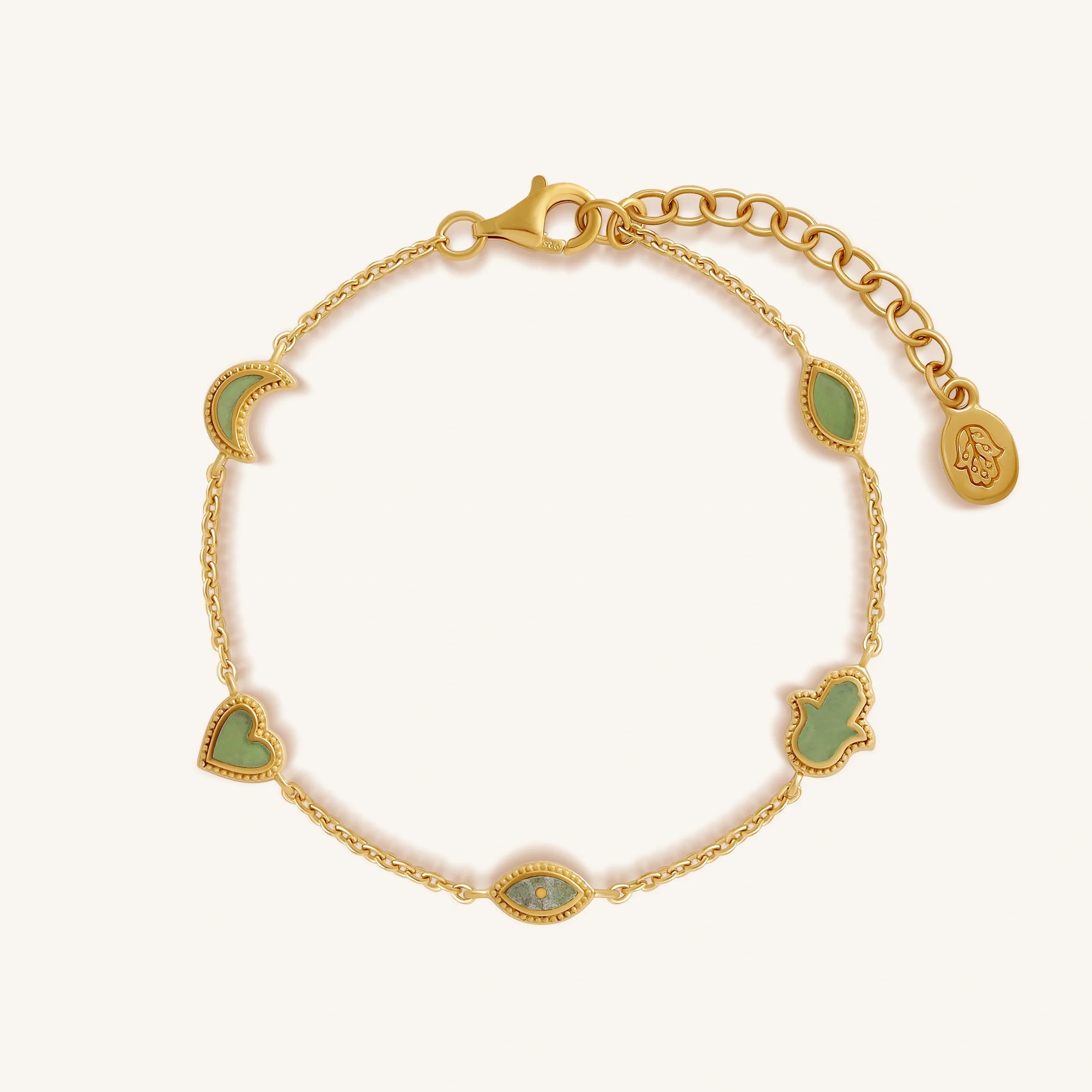 Celestial Bonds Jade Moon Heart & Evil Eye Bracelet