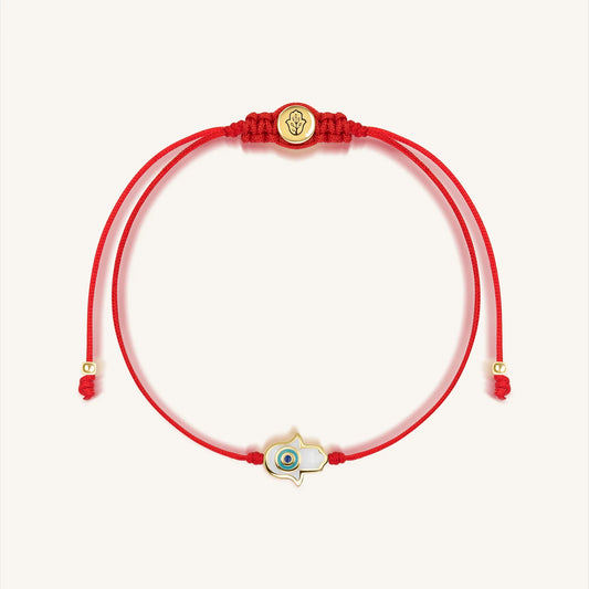 Charismatic Personality - White Enamel Hamsa Red String Bracelet