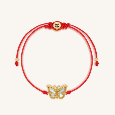Transcendent Guide Mother of Pearl Butterfly Red String Bracelet