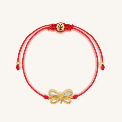 Infinite Grace Mother of Pearl Dragonfly Red String Bracelet