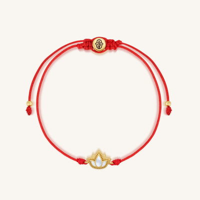 Blossoming Spirit Mother of Pearl Lotus Red String Bracelet