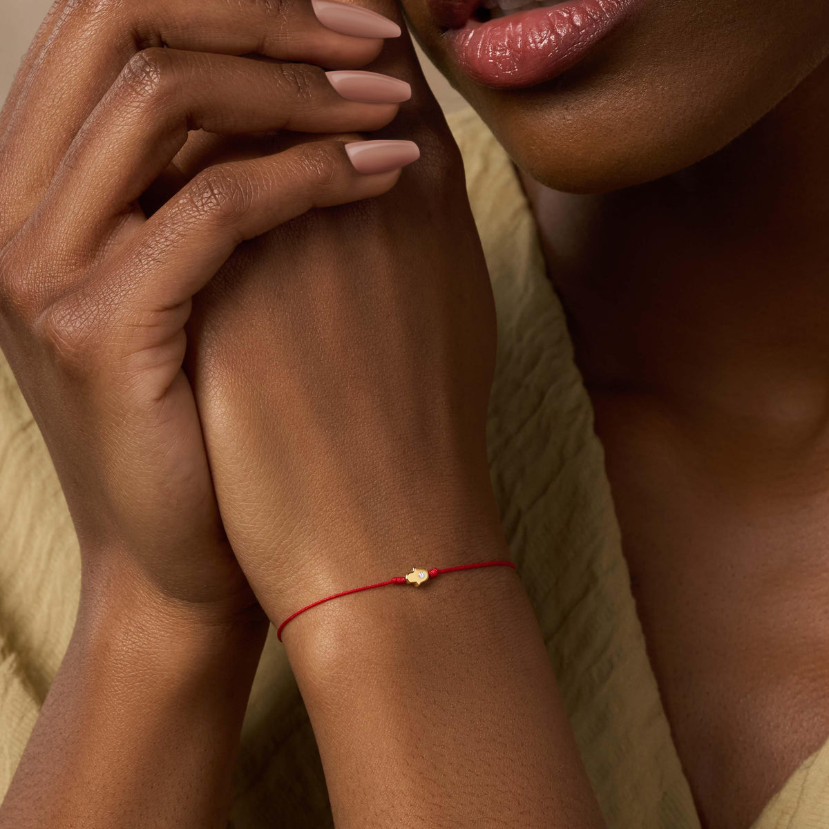 Uplifted Perspective 14K Gold Hamsa Hand Red String Bracelet