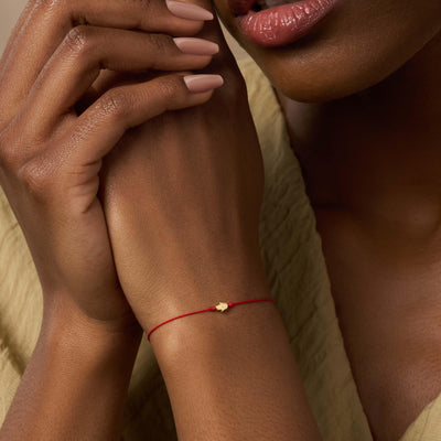 Uplifted Perspective 14K Gold Hamsa Hand Red String Bracelet