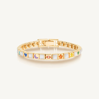 Cheerful Outlook - Multi Color Enamel Mother of Pearl Bracelet Small