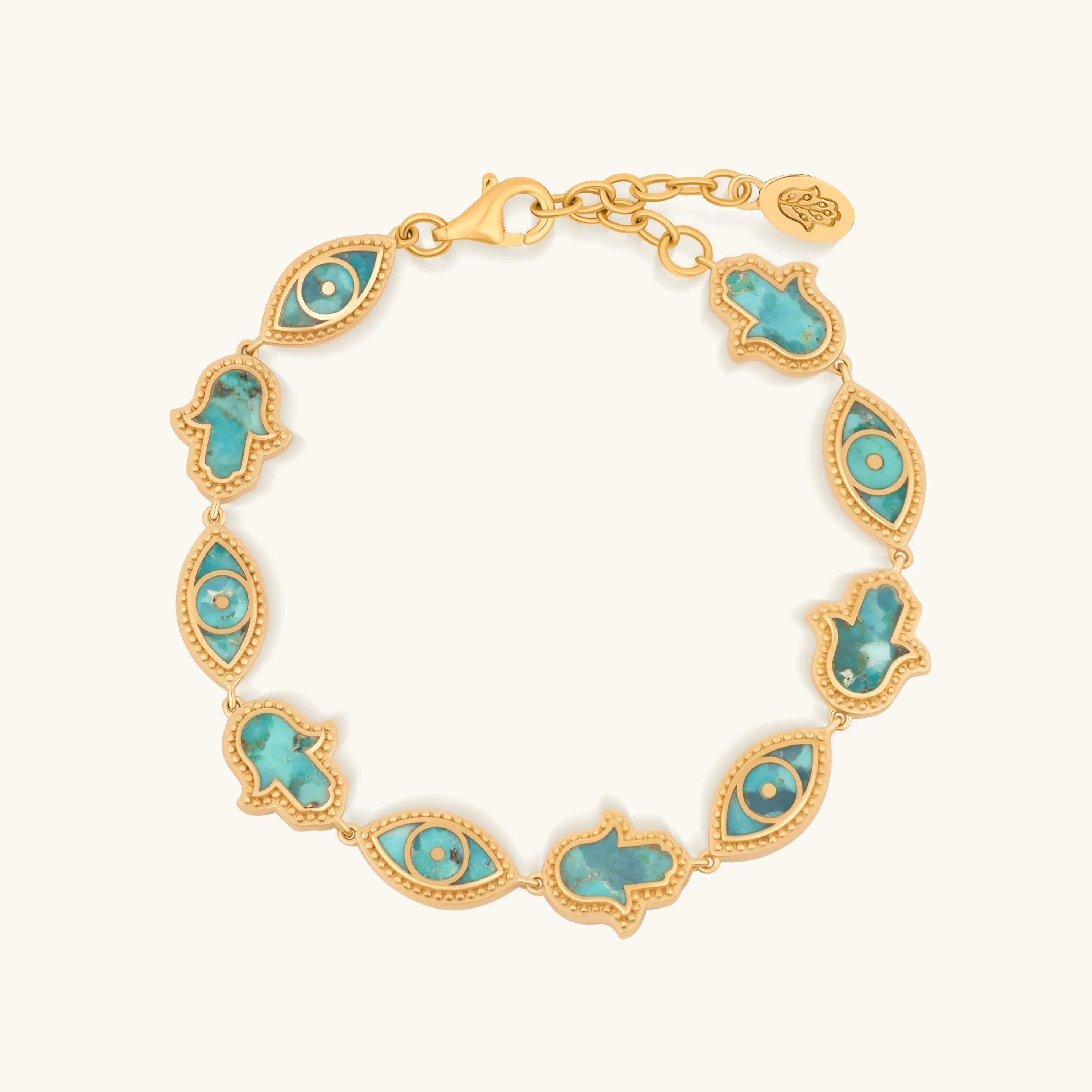 Deep Connections Turquoise Hamsa & Evil Eye Gold Bracelet