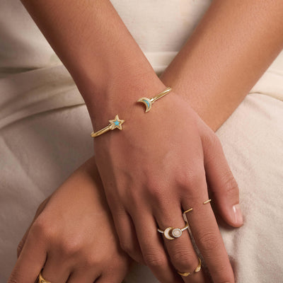Celestial Direction Turquoise Moon & Star Gold Cuff Bracelet