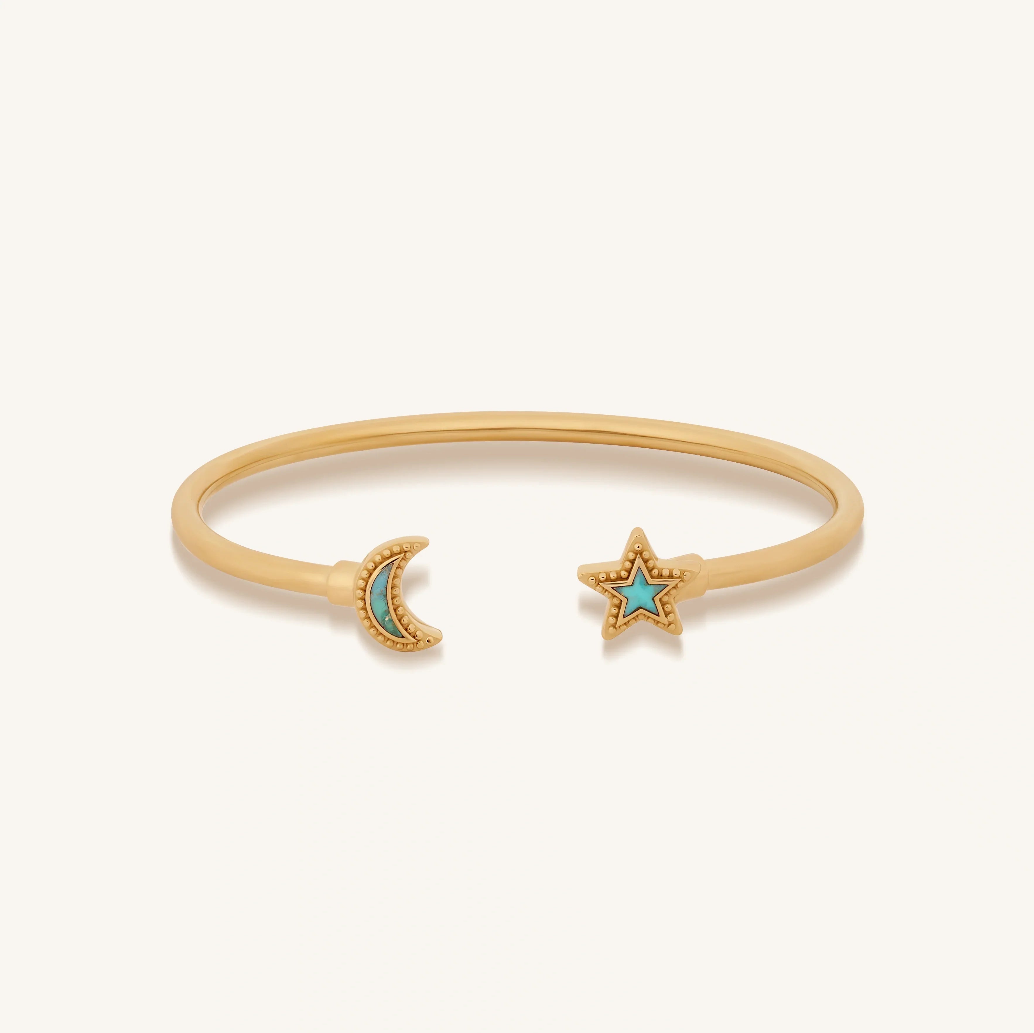 Celestial Direction Turquoise Moon & Star Gold Cuff Bracelet