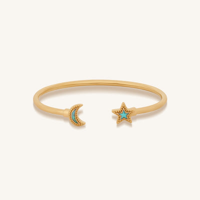 Celestial Direction Turquoise Moon & Star Gold Cuff Bracelet